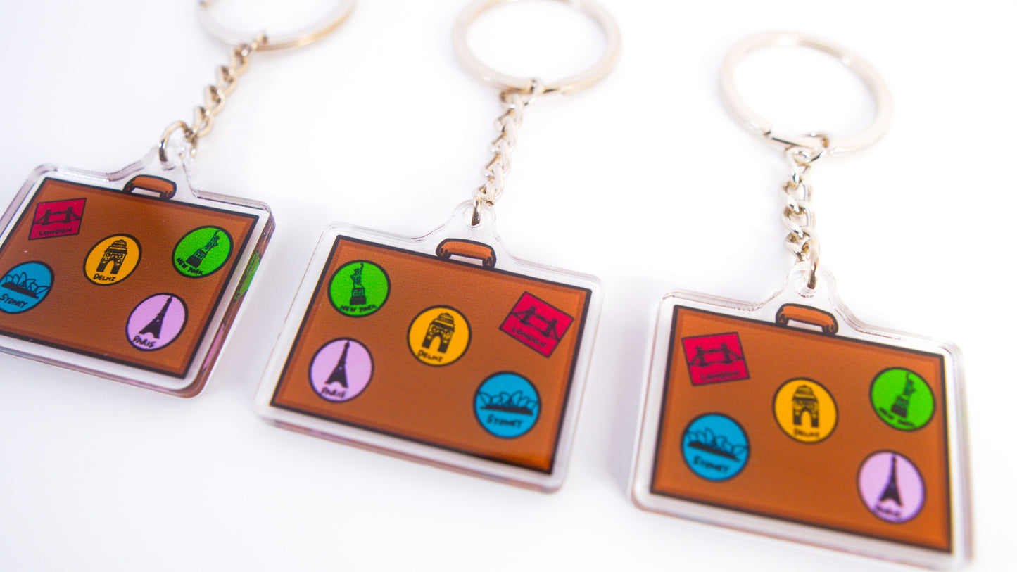 Retro Travel Suitcase Acrylic Keychain